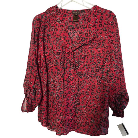 Leopard Print Red Sheer Blouse Size M Whimsigoth Y2K Slinky Boho Gypsy New - Picture 1 of 9